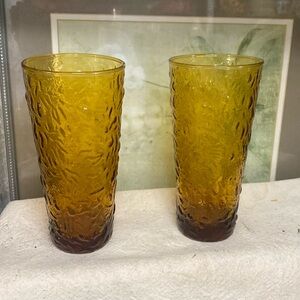 LIBBEY "AZTEC" GLASS Taller Honey Gold / Amber Crinkle Finish